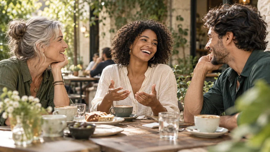 People sharing a relaxed conversation together
