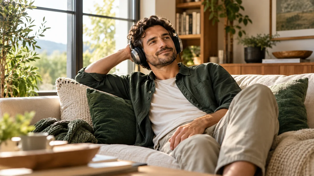 Enjoying music in a comfortable room