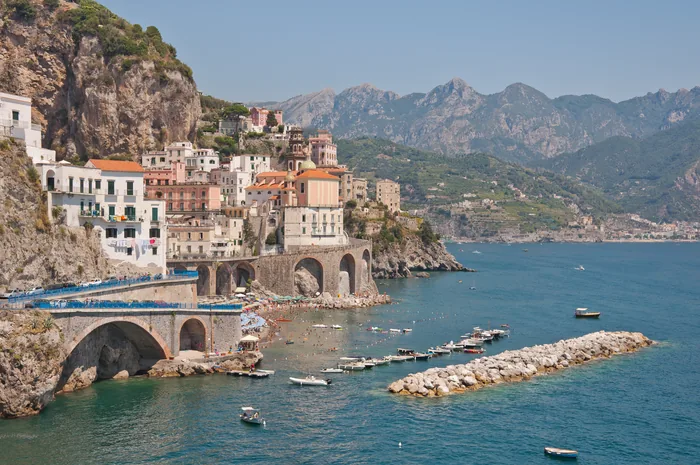 Atrani’s waterfront and coastal cliffs on the Amalfi Coast
