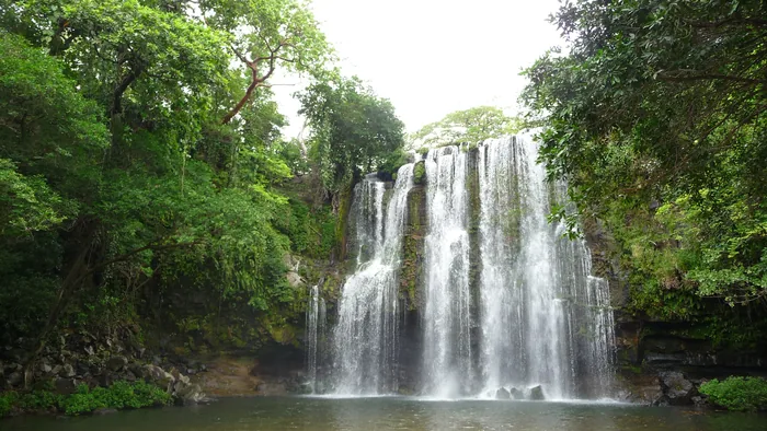 Llanos de Cortés waterfall framed by forest in Guanacaste