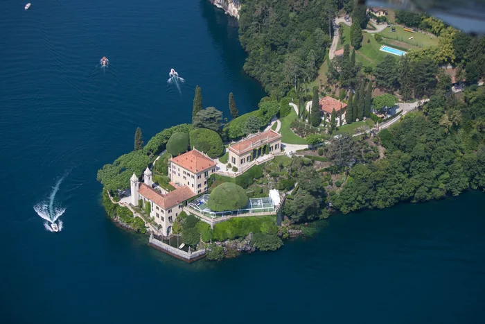 Villa del Balbianello on its wooded peninsula in Lake Como